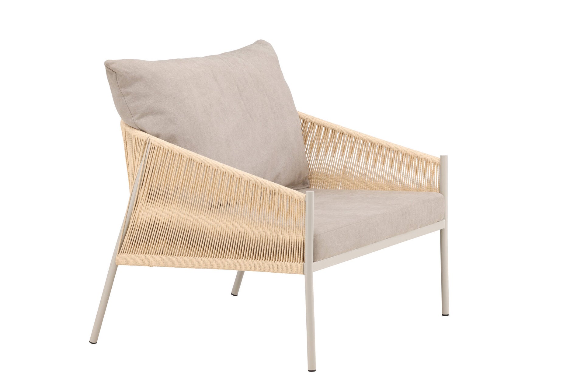 Louie Lounge Chair – Beige Stahlgestell / Rope Beige Leinenstoff