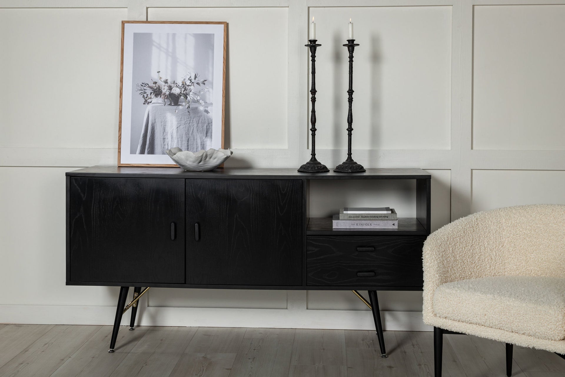 Sideboard Gold – Schwarz furniert
