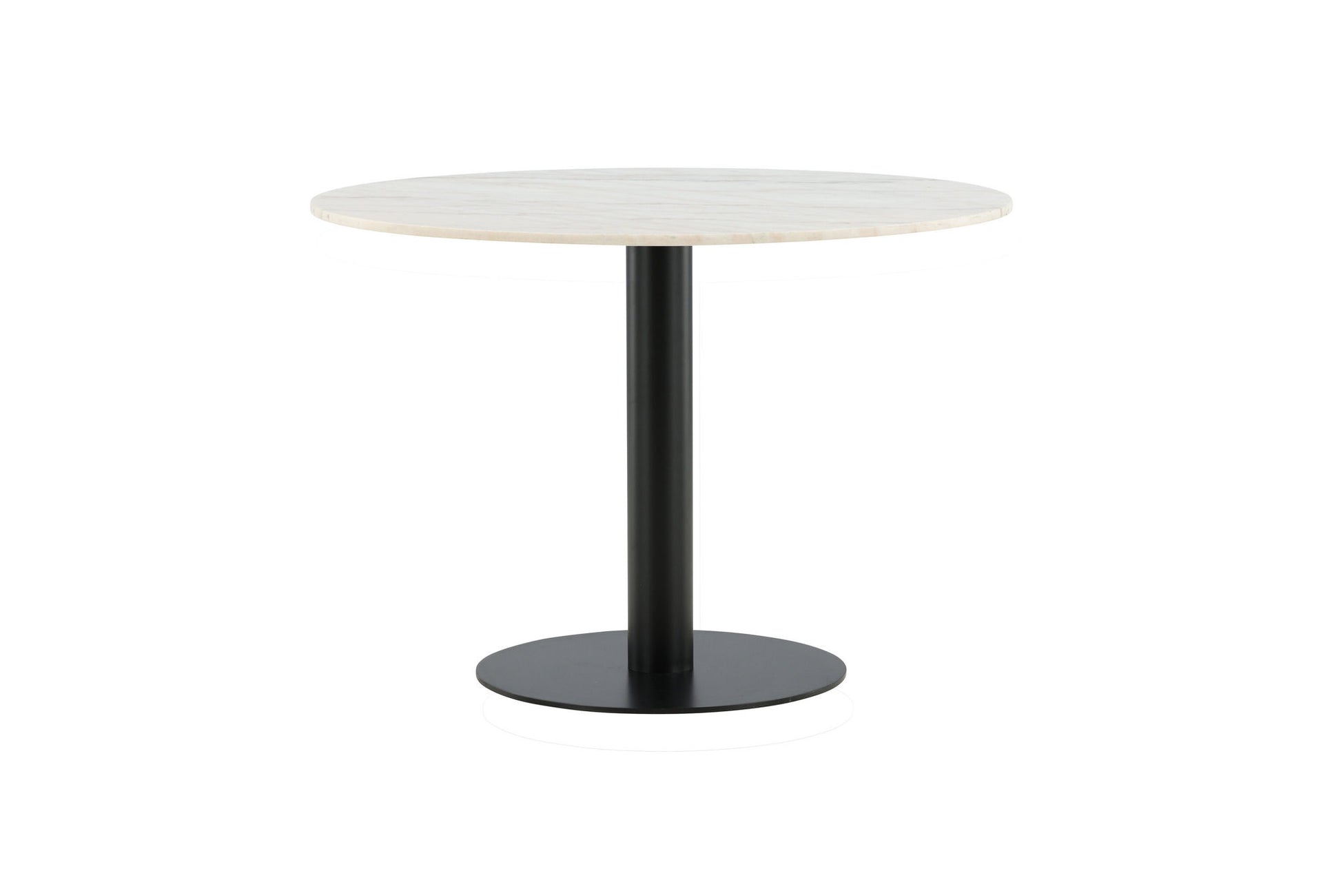 Runder Esstisch Estelle in Weißer Marmoroptik mit schwarzen Beinen, Ø 106 cm