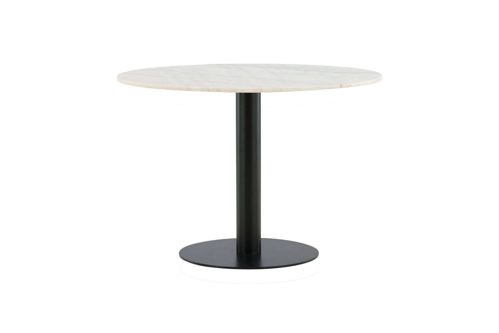 Runder Esstisch Estelle in Weißer Marmoroptik mit schwarzen Beinen, Ø 106 cm