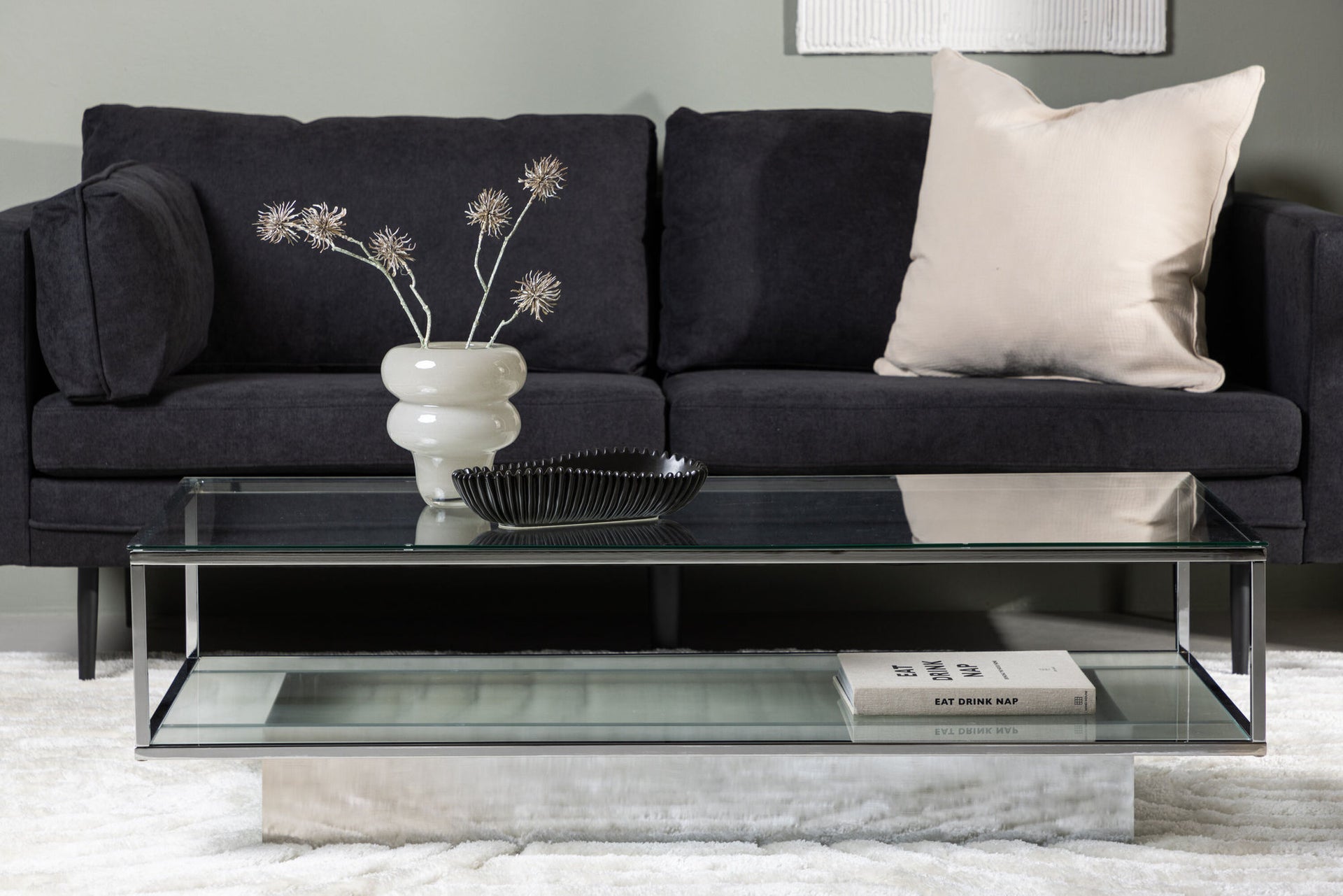 Maglehem Couchtisch in Silber-Chrom und Klarglas