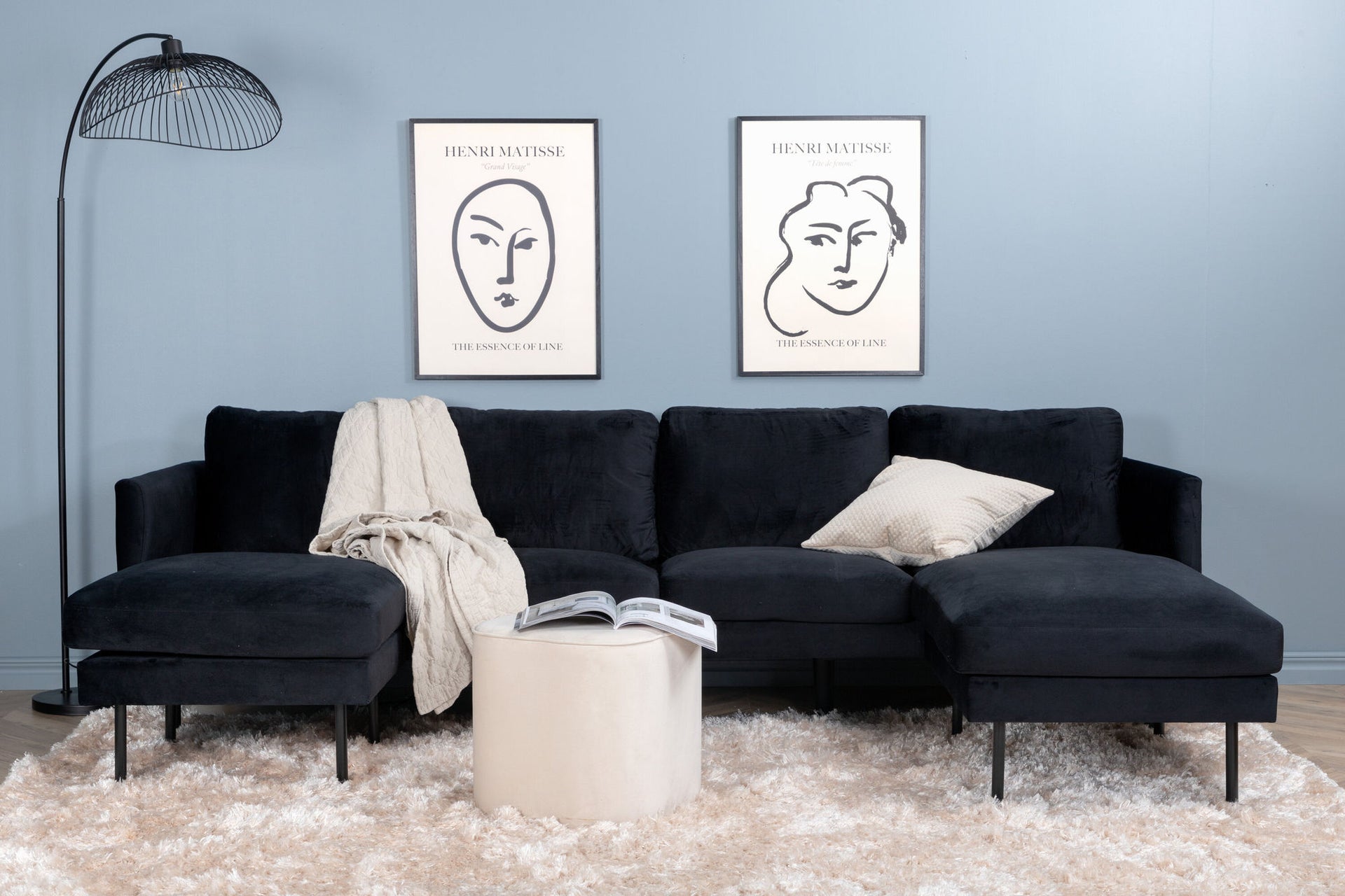 Zoom U-Sofa – Schwarzer Samt