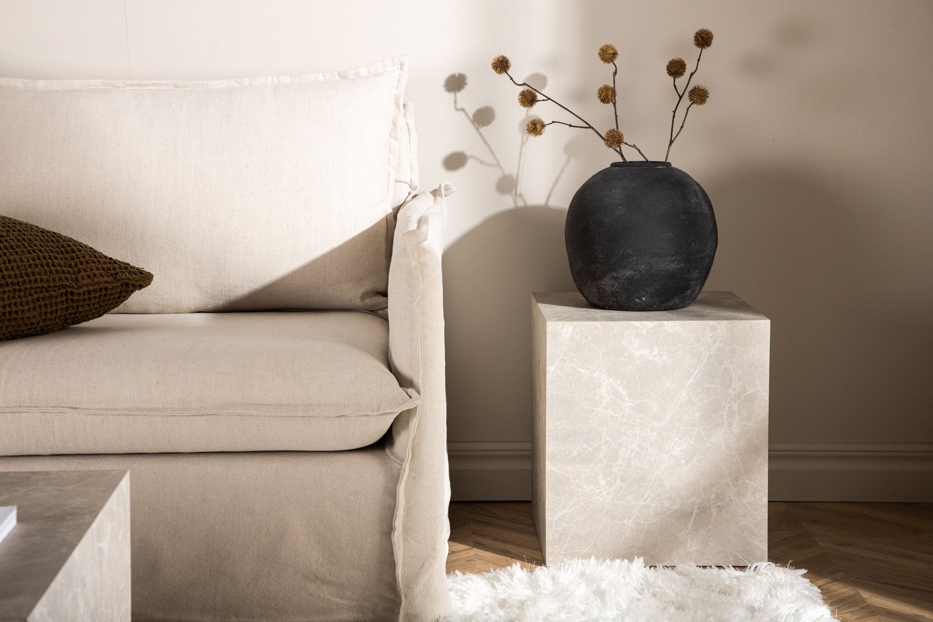 York Couchtisch klein – Beige Marmoroptik