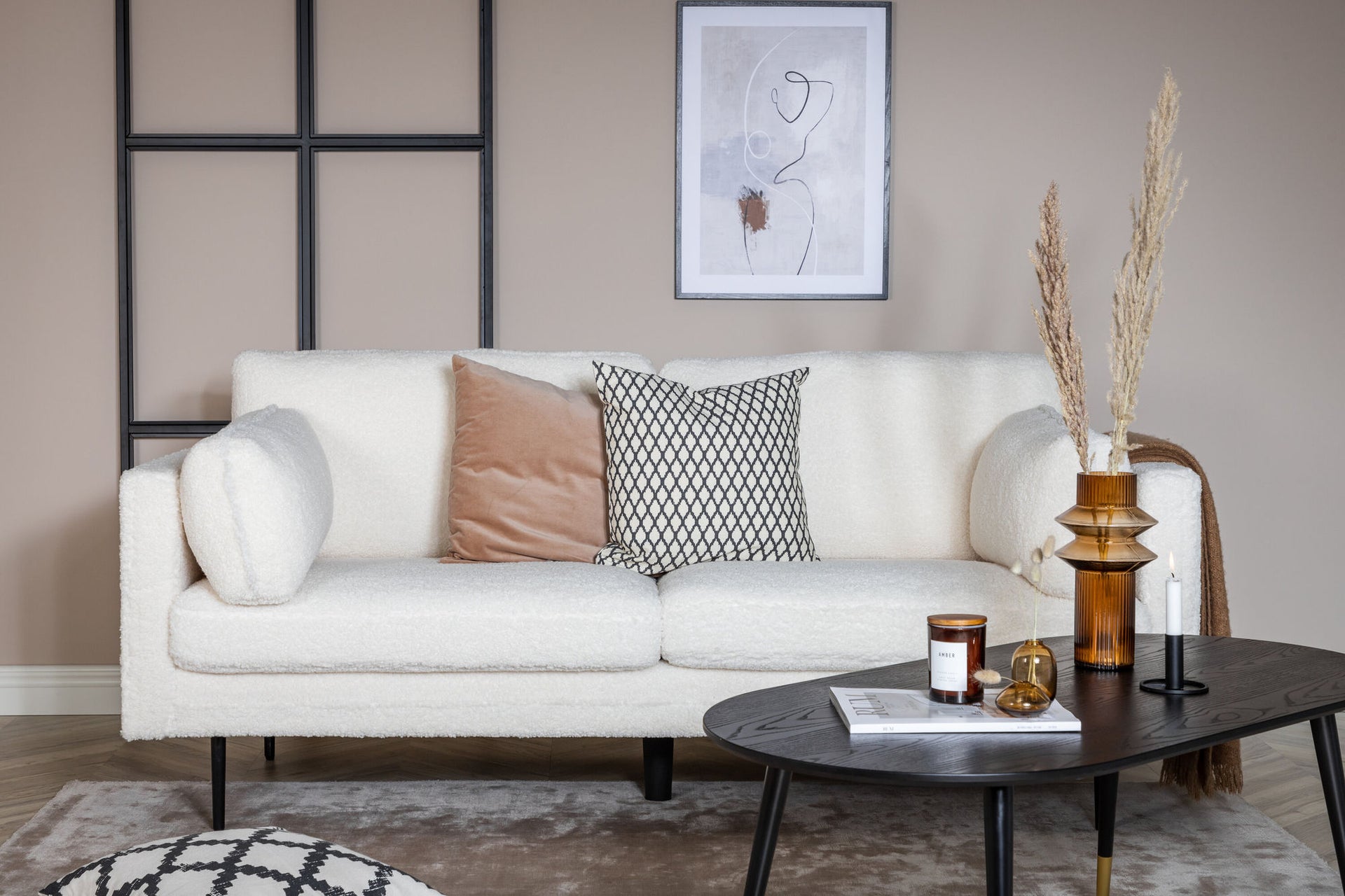 Boom 3-Sitzer Sofa – Teddy Stoff Weiß