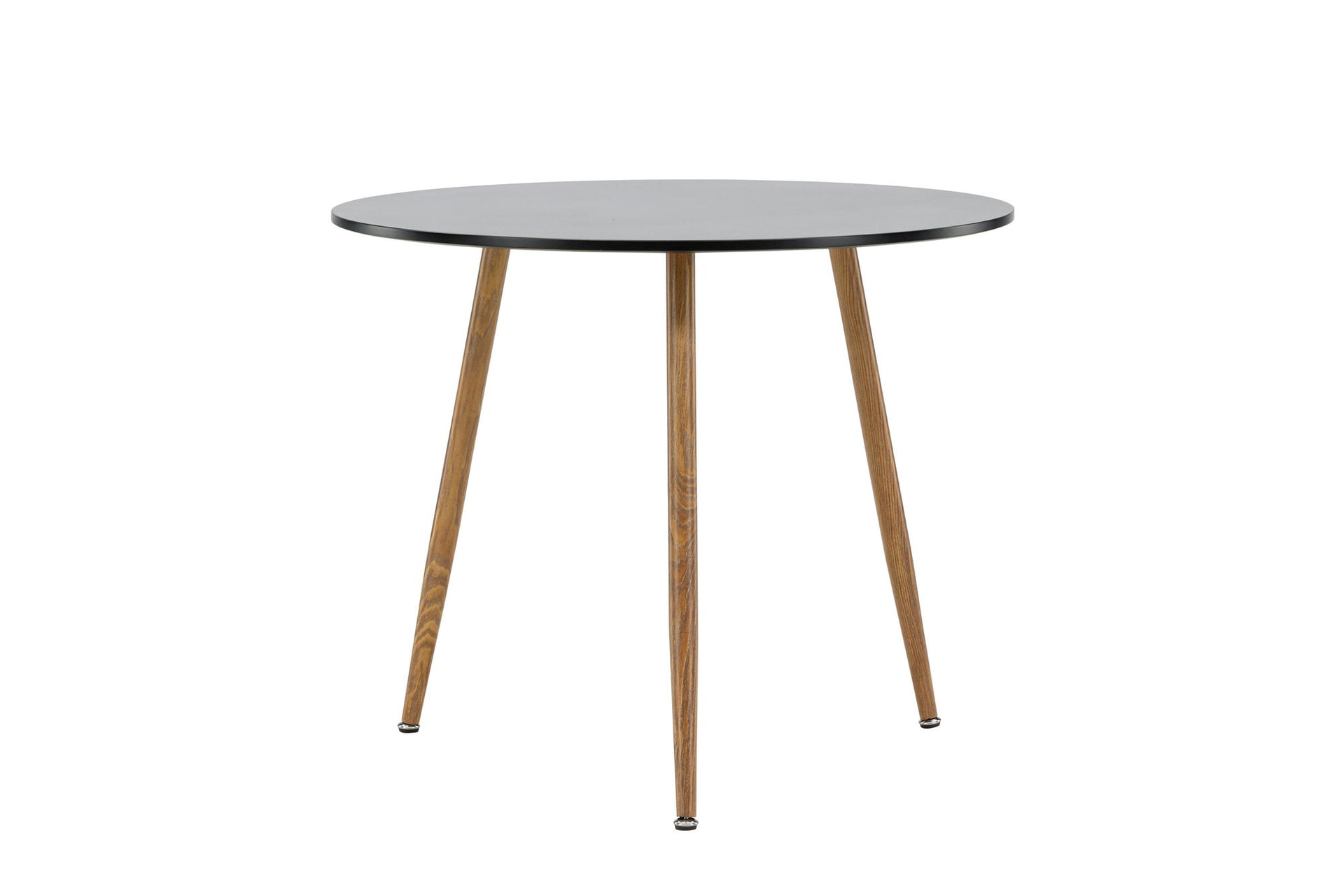 Runder Esstisch Polar in Schwarz mit Gestell in Dunkler Eichenoptik, Ø 90 cm