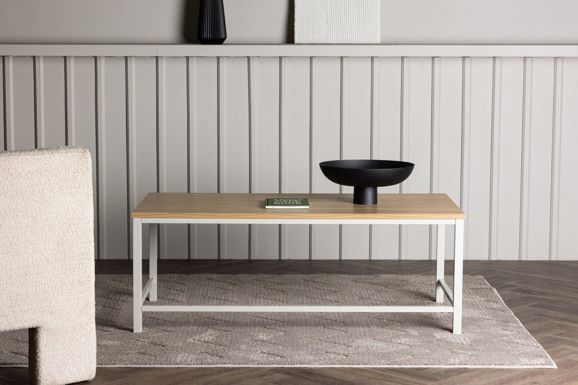 Rise Couchtisch in Greige mit heller Holzoptik