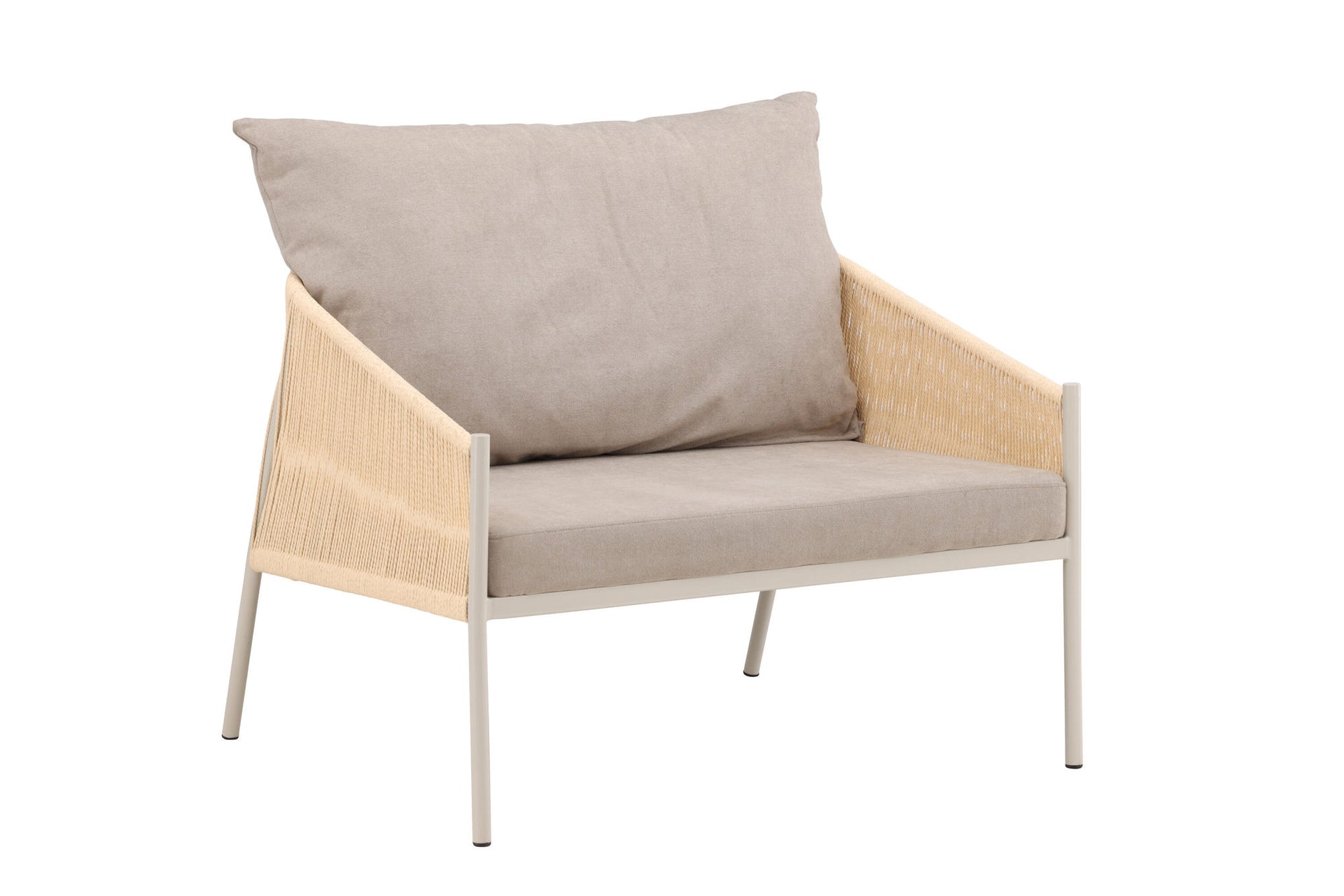 Louie Lounge Chair – Beige Stahlgestell / Rope Beige Leinenstoff
