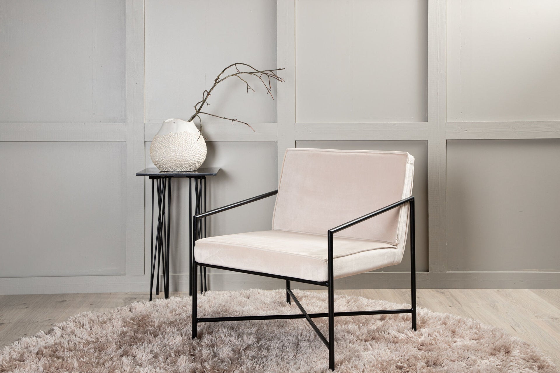 Rakel Sessel – Schwarz / Beige Samt