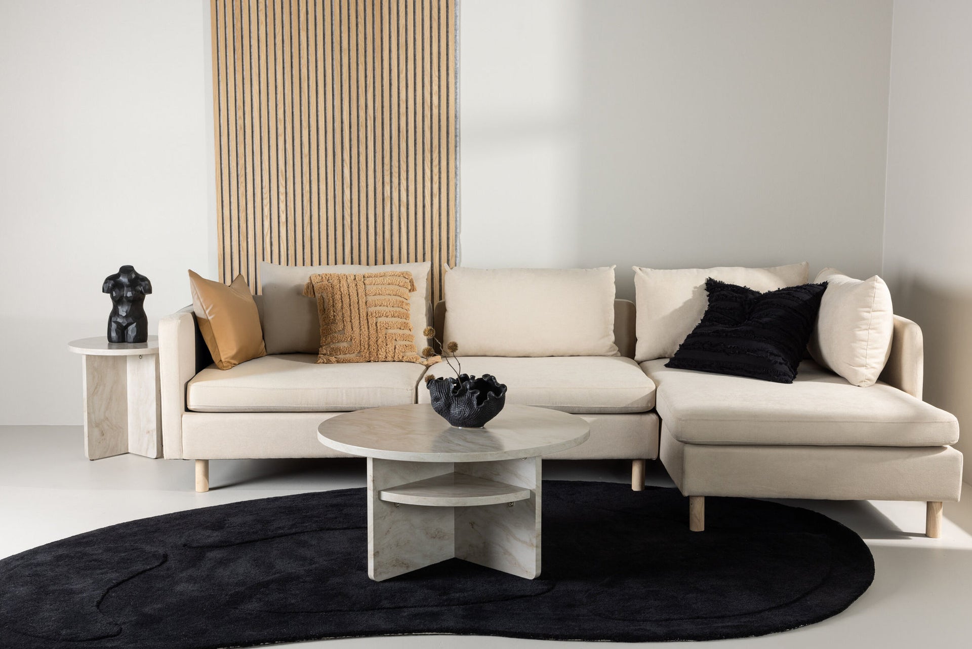 Zero 3-Sitzer Sofa – Holzoptik / Beiger Stoff