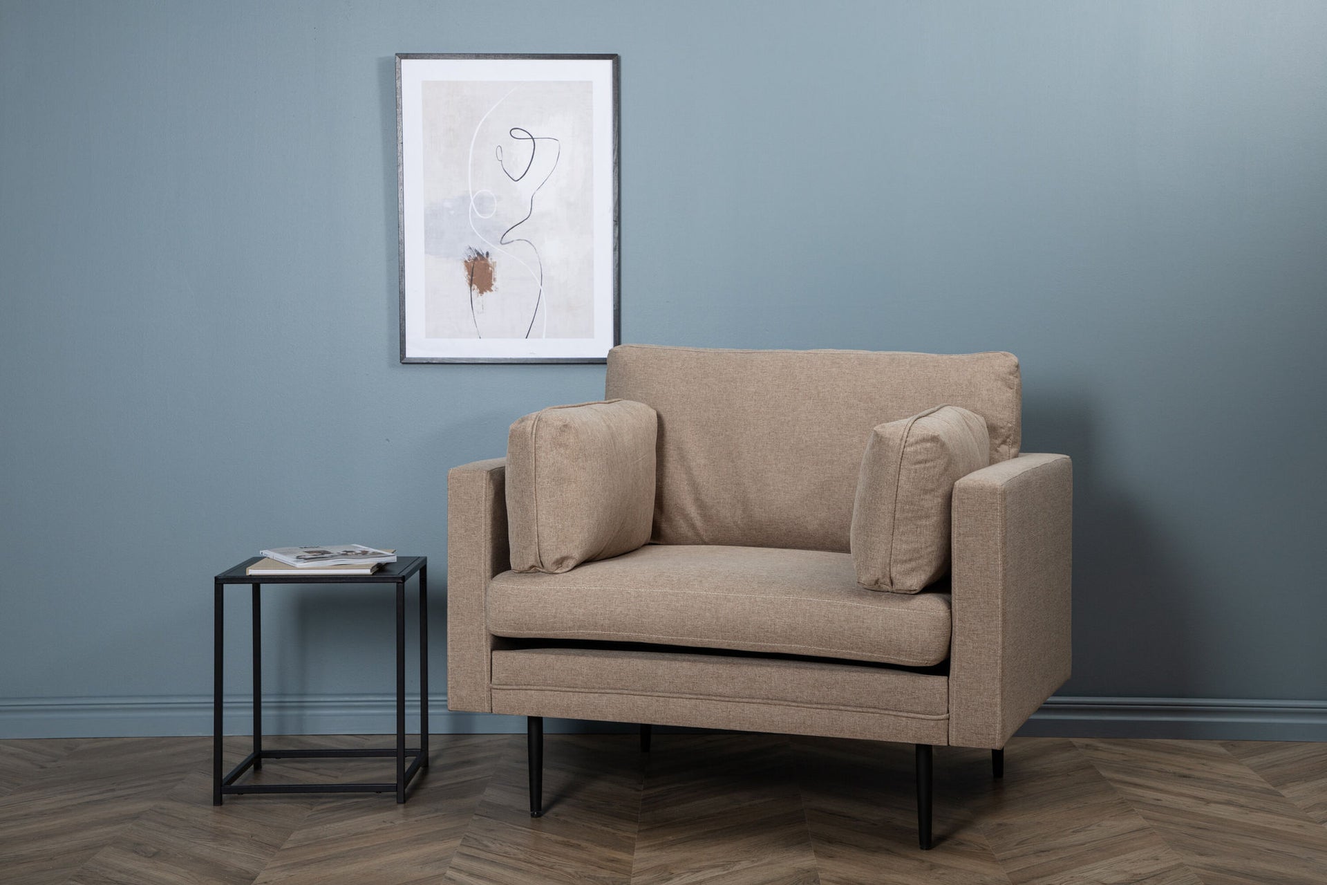 Boom Sessel – Schwarz / Braun Stoff