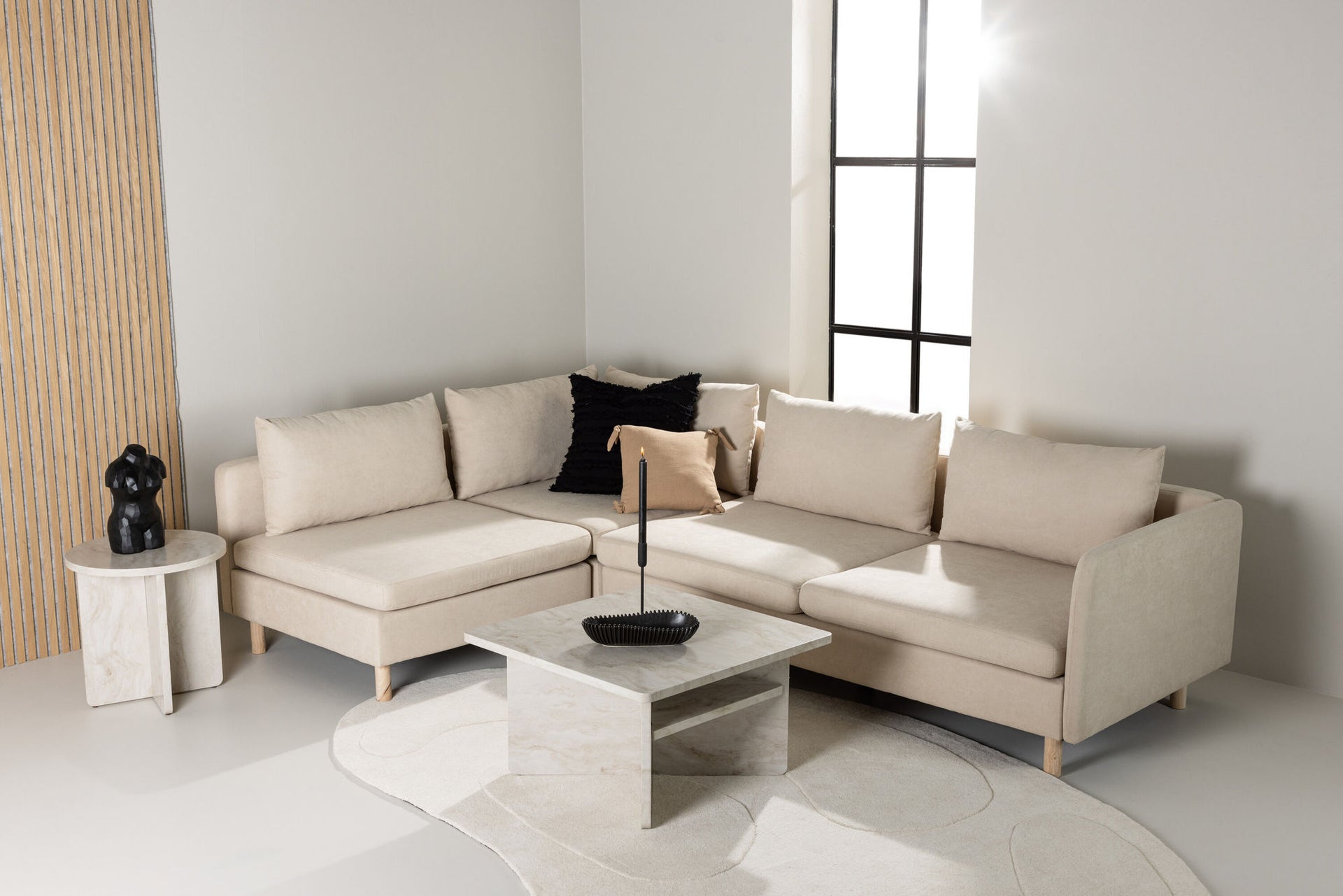 Zero Ecksofa – Woodlook / Beige Stoff