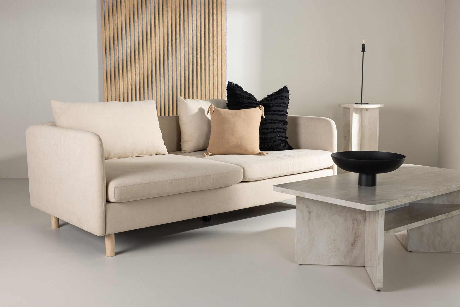 Zero 3-Sitzer Sofa – Holzoptik / Beige Stoff