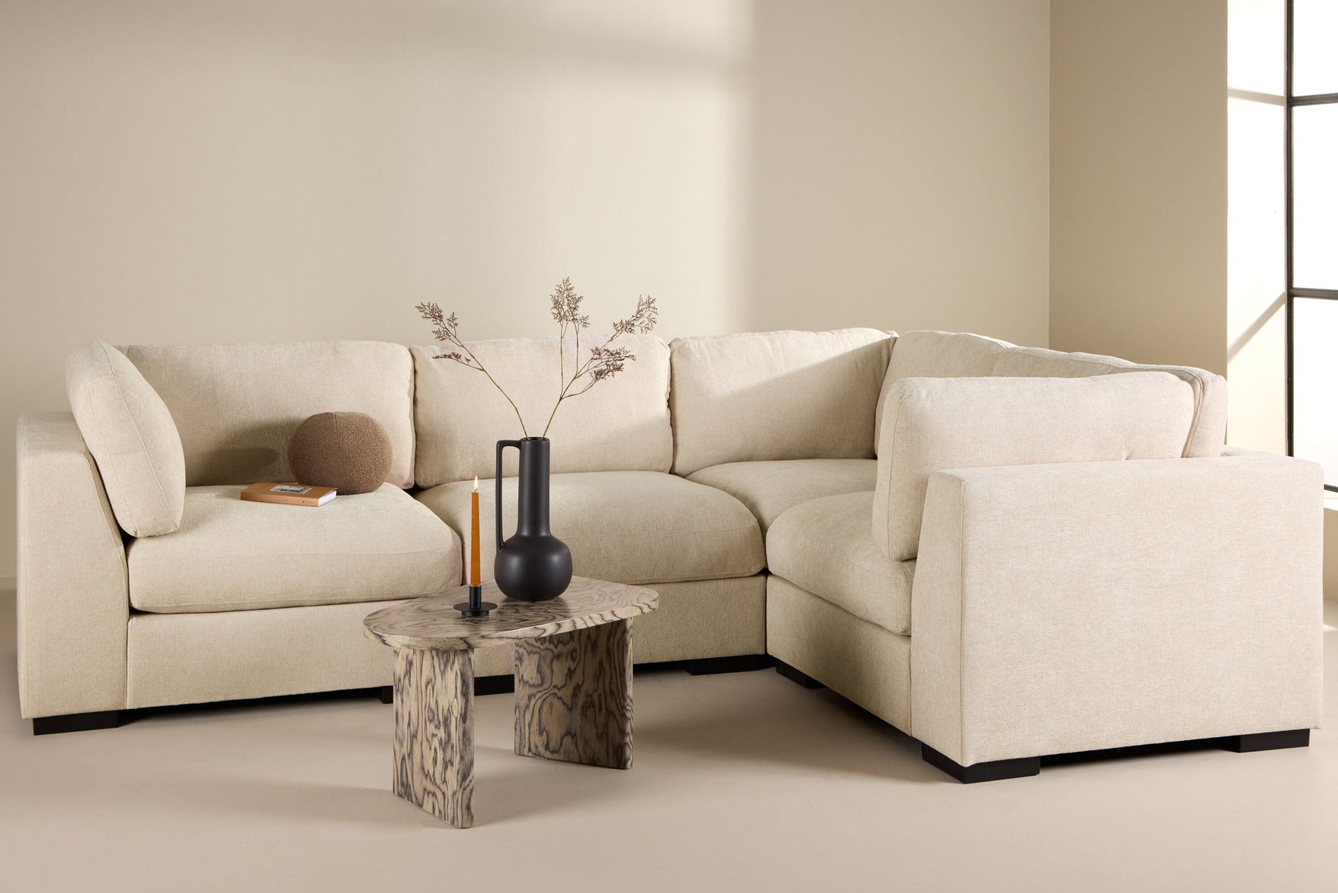 Salerno Ecksofa – Beige Stoff